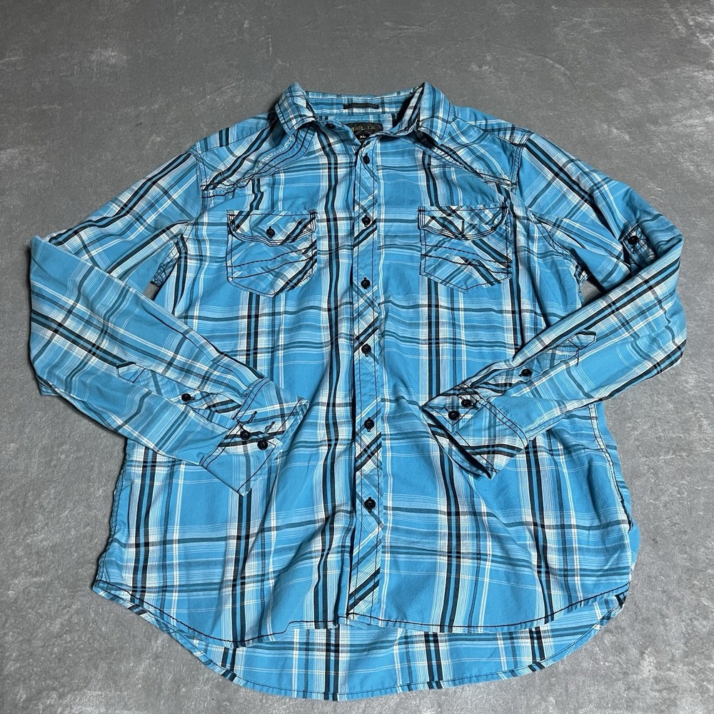 Helix Athletic‎ Fit Plaid Button Shirt Mens XL Blue Long Sleeve Western Preppy